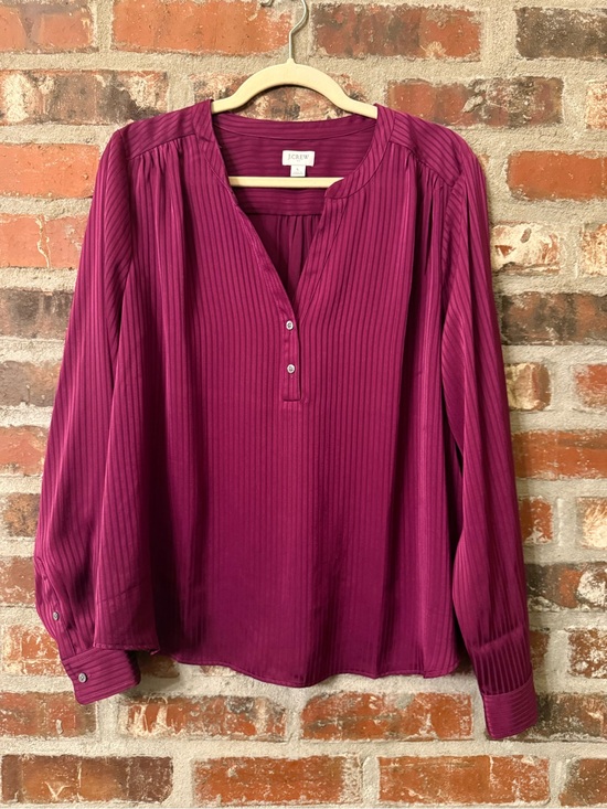 J. Crew Tops - T146 -J. Crew Berry Split-Neck Long-Sleeve Blouse